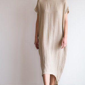 BLACK CRANE Pleated Cocoon Dress in Natural